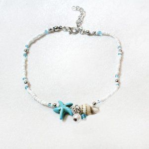 🐠🐟🐚White Turquoise Starfish Pearl Seashell Dangle Beachy Ankle Bracelet 🐚